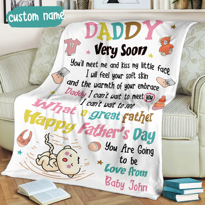 Personalized Blanket To My Dad From Baby Bump Happy First Father's Day Cute Funny Baby Bump Print Custom Name