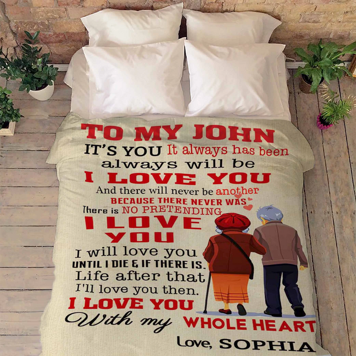 Personalized Fleece Blanket To My Husband From Wife I Love You With My Whole Heart Custom Name Old Couple Print