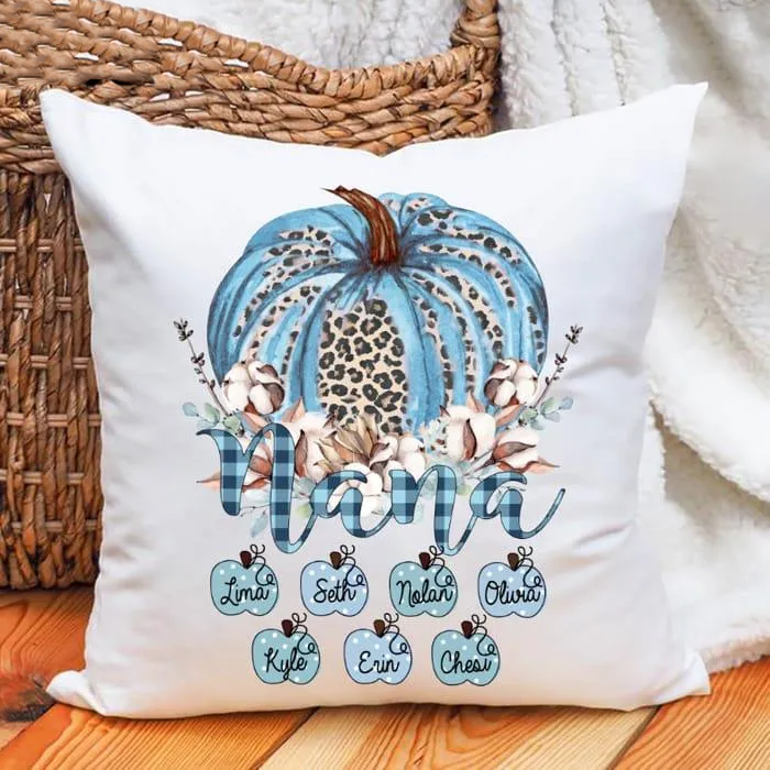 Personalized Square Pillow Gifts For Grandma Leopard Pumpkin Nana Fall Custom Grandkids Name Sofa Cushion For Christmas