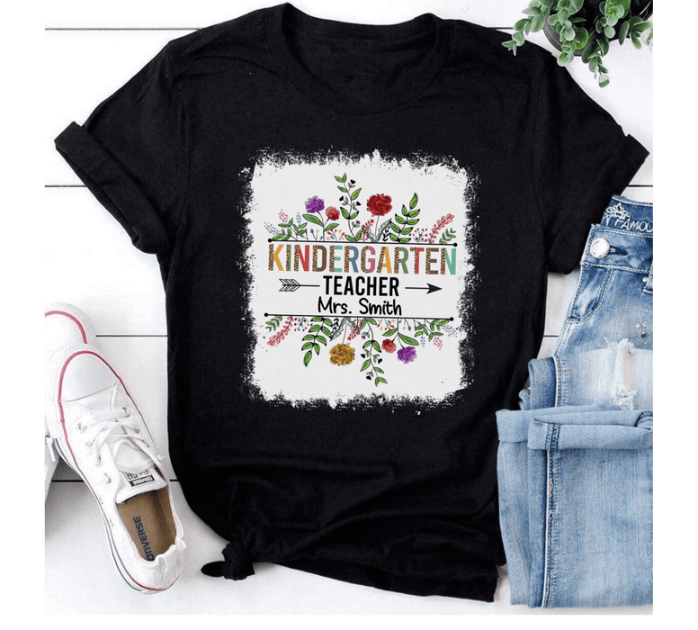 Personalized T-Shirt For Teacher Colorful Leopard Flowers Design Arrow Print Custom Name Back To School Outfit