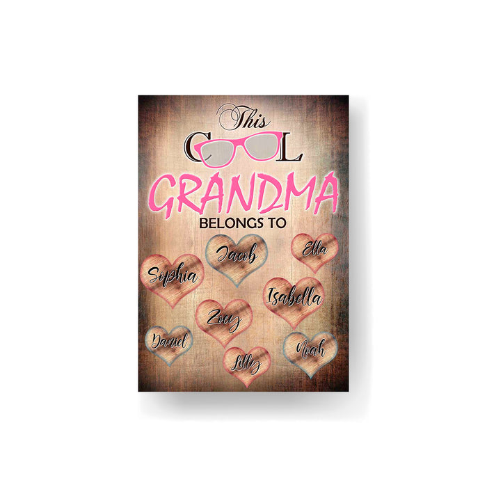 Personalized Matte Canvas For Grandma From Grandkid Pink Glasses Rustic Wooden Custom Grandkids Name Canvas Poster