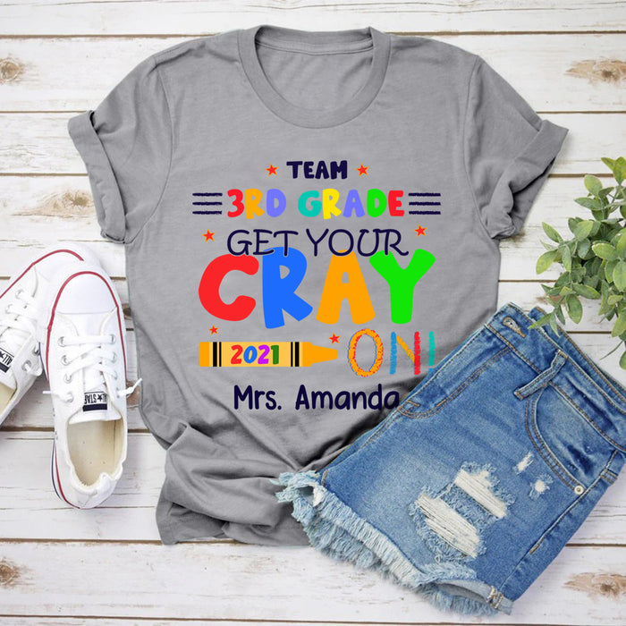Personalized T-Shirt For Kids & Teacher Team 3rd Grade Colorful Crayon Design Custom Name Back To School Outfit