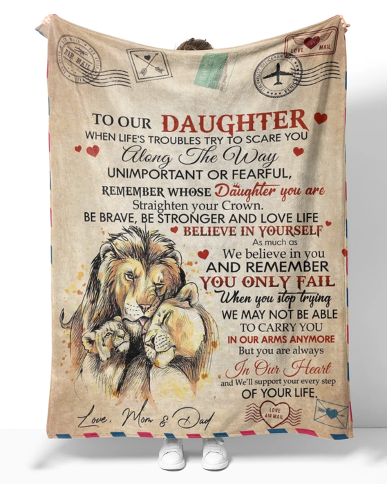 Personalized Vintage Letter Blanket To Our Daughter Lion Family Love Airmail Blankets Custom Name