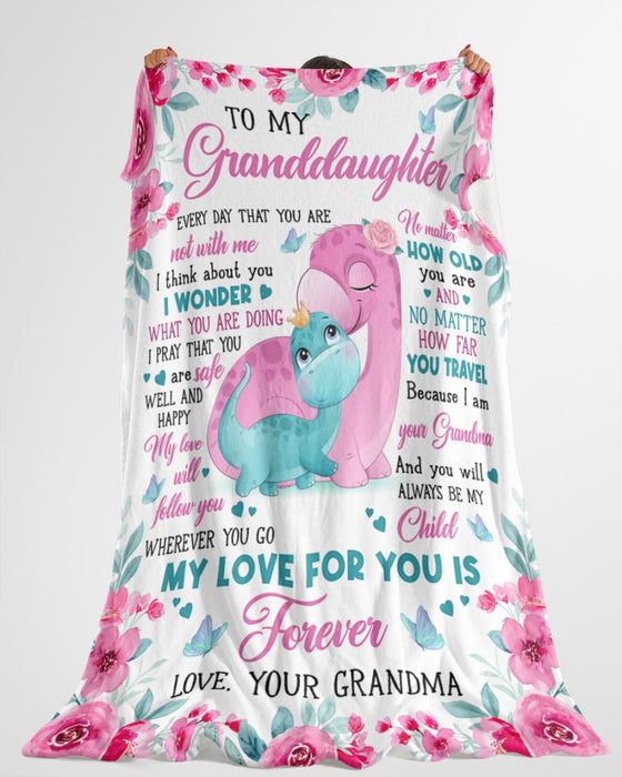 Personalized To My Granddaughter Blanket From Grandparents Pink Floral Cute Dinosaurs Custom Name Christmas Gifts