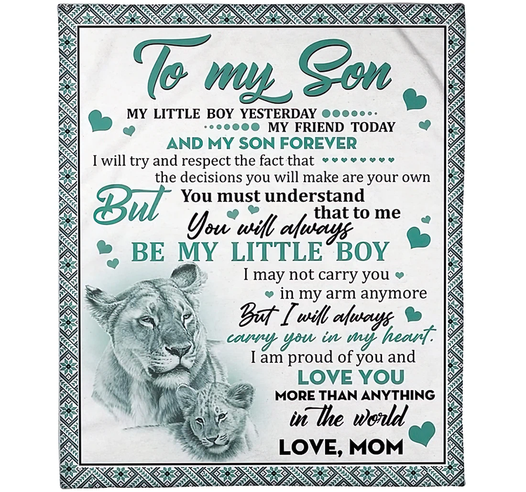 Personalized To My Son Blanket From Mom My Little Boy Yesterday My Friend Today Old Lion & Baby Lion Printed