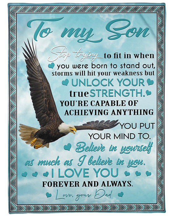 Personalized To My Son Blanket From Mom Dad Custom Name Eagle Stop You Were Born To Stand Out Gifts For Birthday