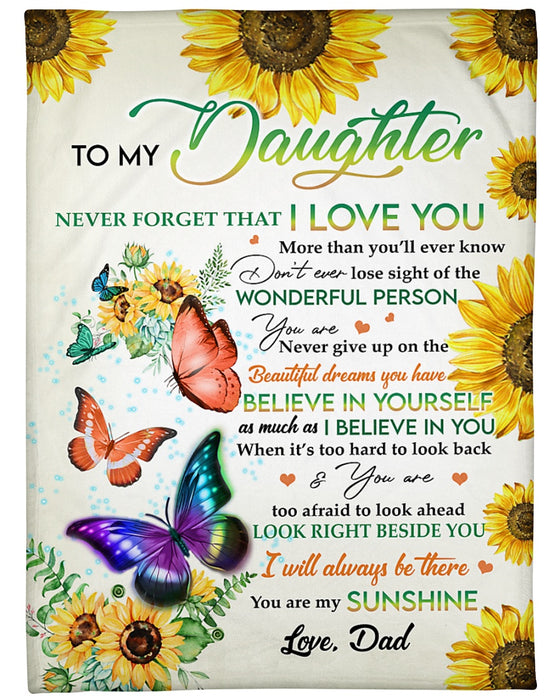 Personalized Blanket To My Daughter From Dad I Believe In You Sunflower & Butterfly Print Custom Name