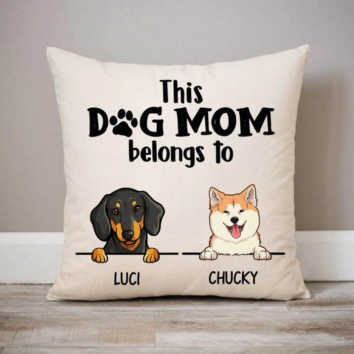 Personalized Square Pillow Gifts For Dog Owner Dog Mom Belongs To Paw Custom Name Sofa Cushion For Birthday