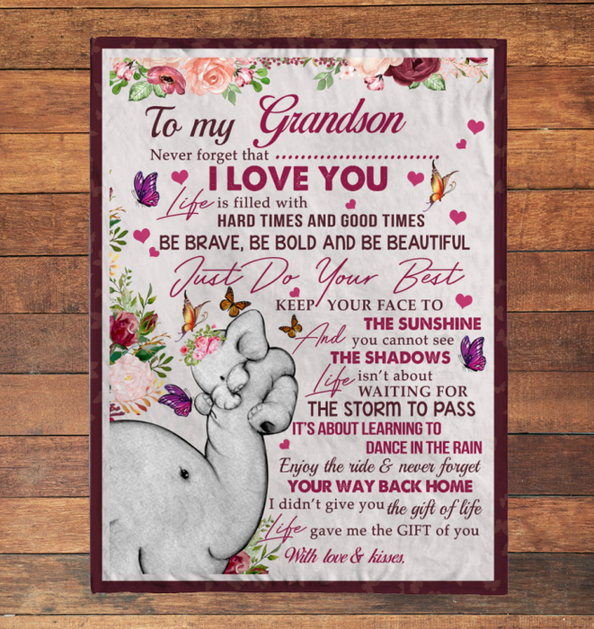 Personalized To My Grandson Blanket From Grandparents Elephant Never Forget I Love You Custom Name Gifts For Birthday