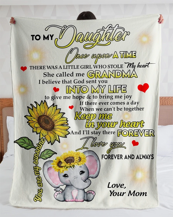 Personalized Lovely Blanket To My Daughter Once Upon A Time Sunflower & Elephant Prints Customized Name Blankets