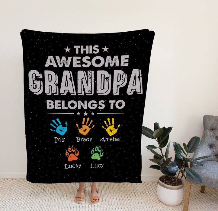 Personalized Blanket Gifts For Grandfather From Grandkids This Papa Belongs To Colorful Hand Custom Name For Christmas