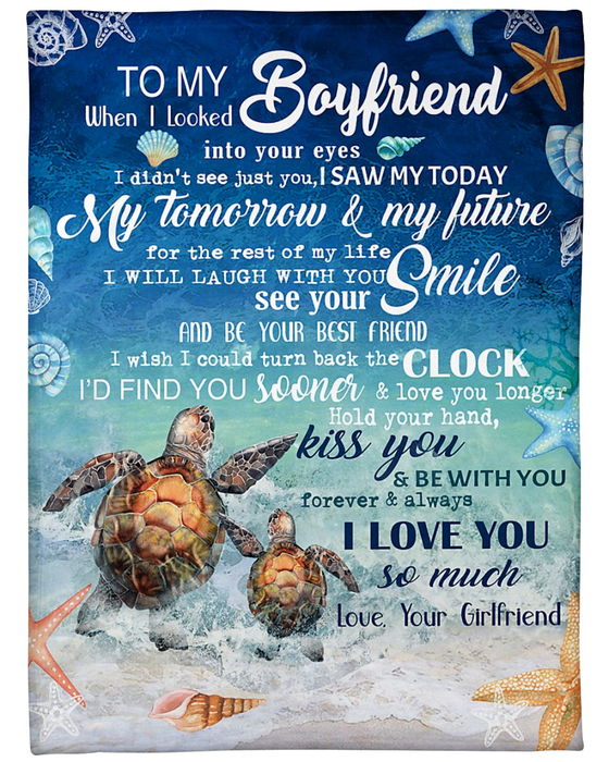Personalized Blanket To My Boyfriend From Girlfriend Couple Turtle Printed Summer Sea Background Custom Name