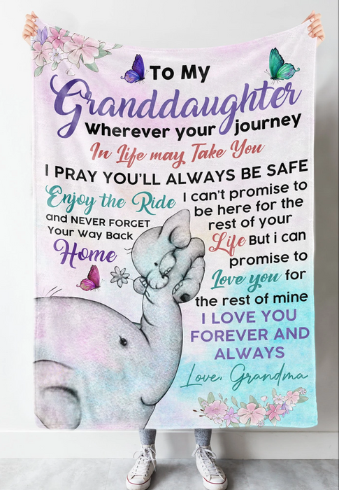 Personalized Fleece Blanket Love You Forever And Always To My Granddaughter From Grandma Custom Name Cute Elephants