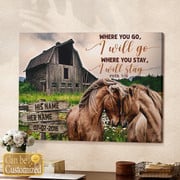Personalized Canvas Wall Art For Couples Where You Go I Will Go Old Barn & Horses Custom Name Poster Prints Xmas Gifts
