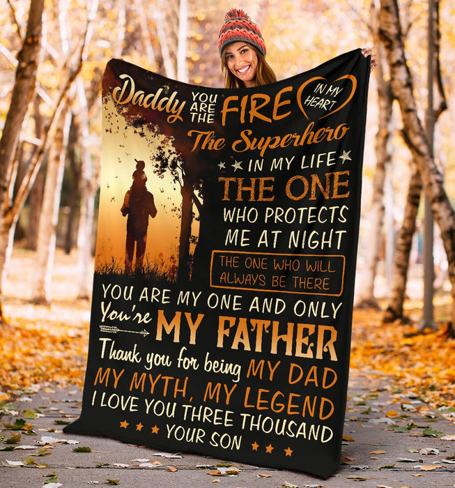 Personalized To My Dad Firefighter Fleece Sherpa Blanket From Son Daddy You Are The Fire In My Heart Custom Name