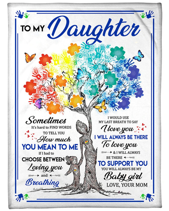 Personalized Autism Awareness Fleece Blanket To My Daughter Colorful Tree Mom And Baby Design Prints Custom Name