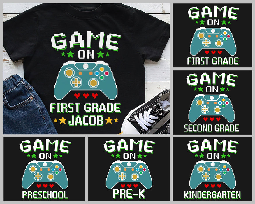 Personalized T-Shirt Gifts For Kids Game Lovers Game On First Grade Custom Name & Grade Shirt Back To School Outfit