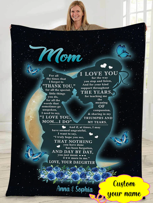 Personalized Blanket To My Mom Print Mommy & Daughter Quotes Design Blanket For Mothers Day Custom Name