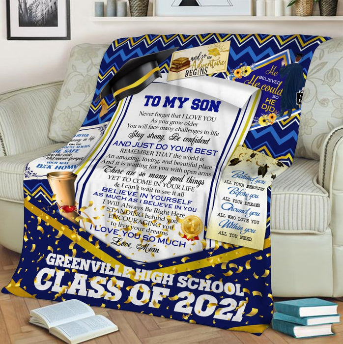 Personalized Graduation Blanket To My Son From Mom Never Forget That I Love You Class Of 2022 Blanket Custom Name