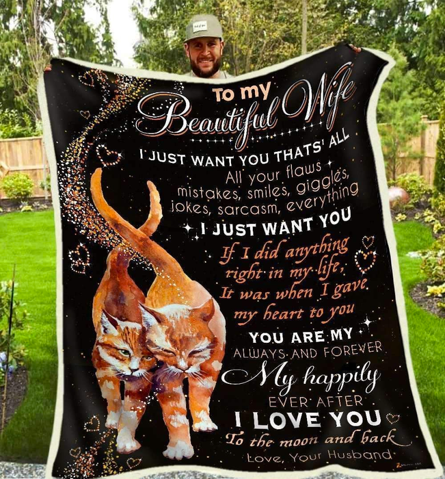 Personalized Blanket To My Beautiful Wife On Mothers Day Funny Cat Couple Fleece Blanket Custom Name