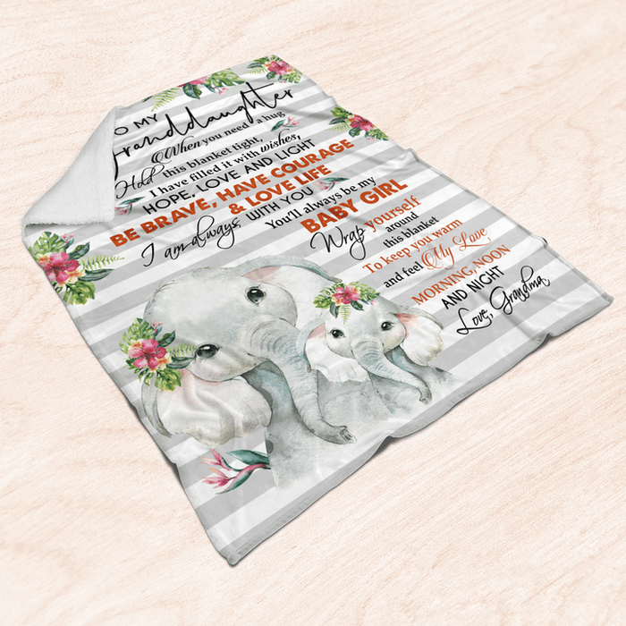 Personalized To My Granddaughter Blanket From Grandma When You Need A Hug Hold This Blanket Tight Elephant Family