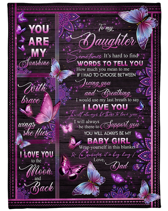 Personalized Blanket To My Daughter From Dad My Sunshine Butterfly Print Wooden Background Custom Name