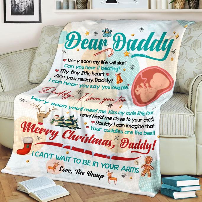 Personalized Xmas Fleece Blanket For New Dad To Be Cute Pregnancy Design Print Customized Name Future Dad Throws