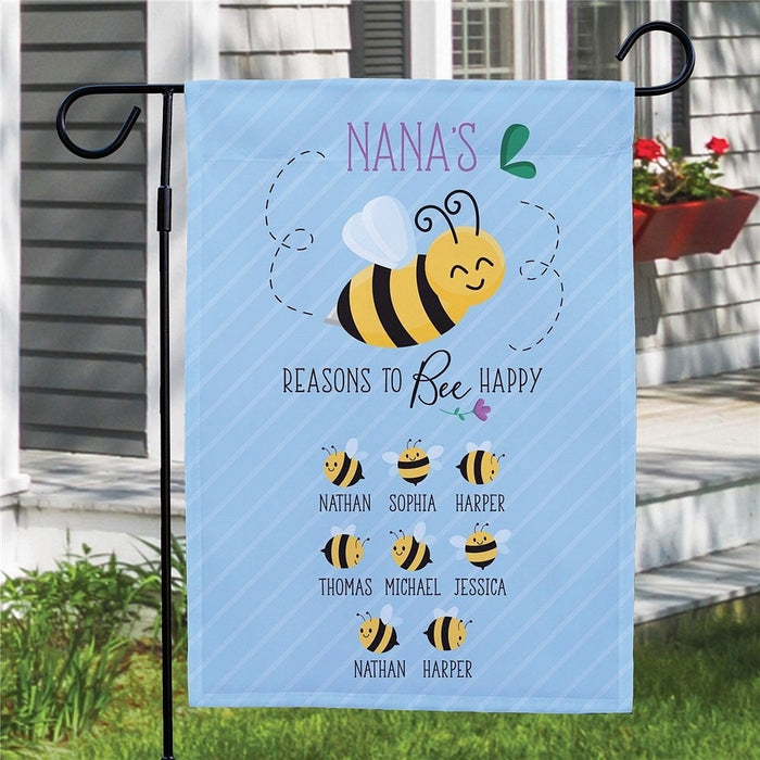 Personalized Garden Flag For Grandma Nana's Reasons To Bee Happy Blue Theme Custom Grandkids Name Welcome Flag Gifts