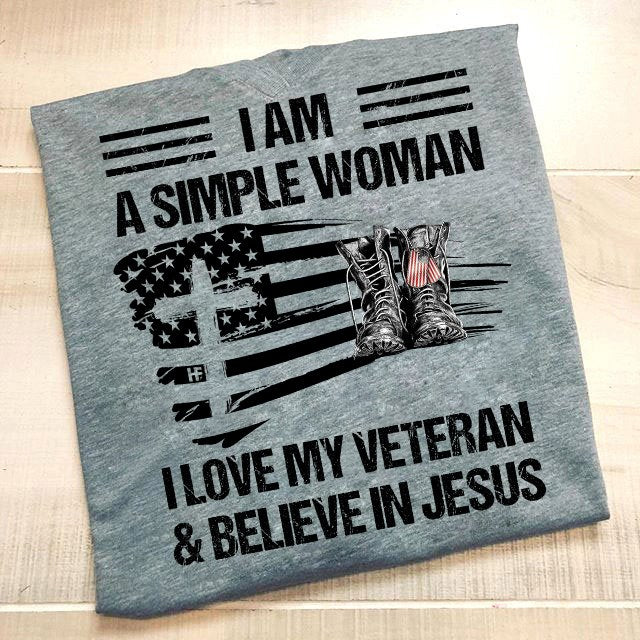 Classic T-Shirt I Love My Veteran & Believe In Jesus Military Boots US Flag & Christ Cross Printed