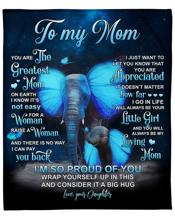 Personalized Lovely Blanket To My Mom On Mothers Day Elephant Butterfly Ears Blanket Custom Name