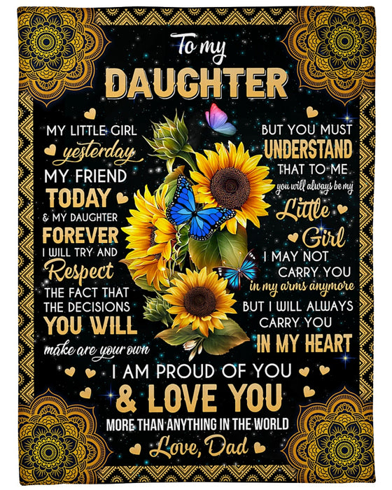 Personalized Blanket To My Daughter From Dad Sunflower & Butterfly Print Mandala & Star Night Design Custom Name