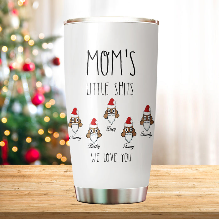 Personalized Tumbler To Mommy Mom's Little Shits Santa's Hat Gifts For Mom Custom Name Travel Cup For Birthday Christmas