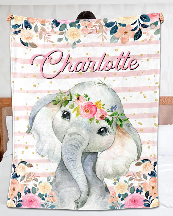 Personalized Baby Blanket For Son Daughter Bohemian Tropical Elephant & Flower Printed Custom Name Baby Reveal Blanket