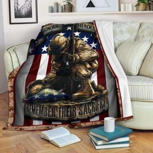 Blanket For Veteran Heaven Honoring Our Heroes Design America Flag Army Holding Gun Helmet Veterans