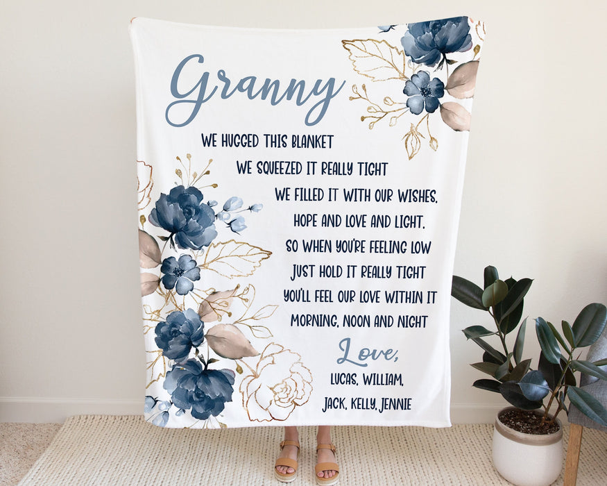 Personalized To My Grandma Blanket From Grandkids Just Hold Really Tight Florals Custom Name Gifts For Christmas