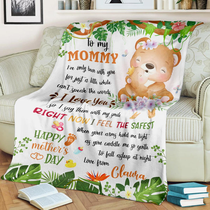 Personalized To My Mommy Blanket From Newborn Son Daughter Happy 1st Mother'S Day Cute Bear & Flower Printed