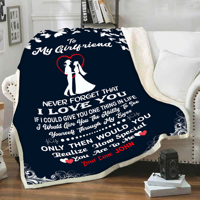 Personalized To My Girlfriend Fleece Sherpa Blanket From Boyfriend Groom And Wife Printed Never Forget That I Love You