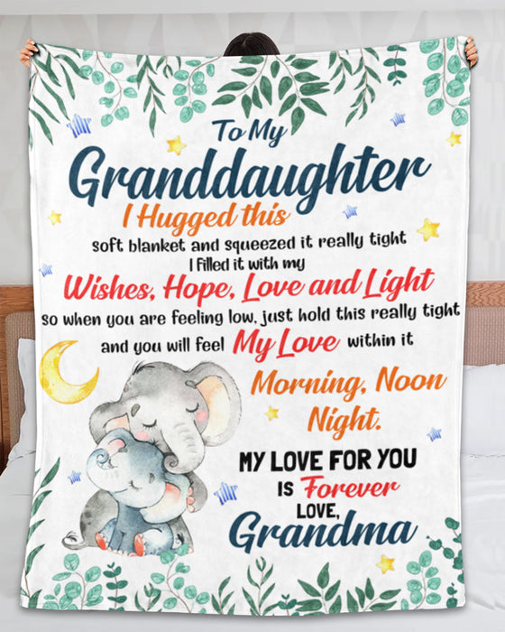 Personalized To My Granddaughter Blanket From Grandma Grandpa Hugging Elephant Wishes Hope Custom Name Christmas Gifts