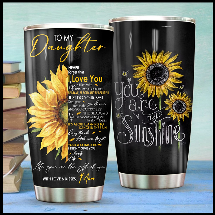 Personalized Tumbler To Daughter Gifts From Mom Dad Sunflower Life Is Filled With Hard Times Custom Name Travel Cup 20oz