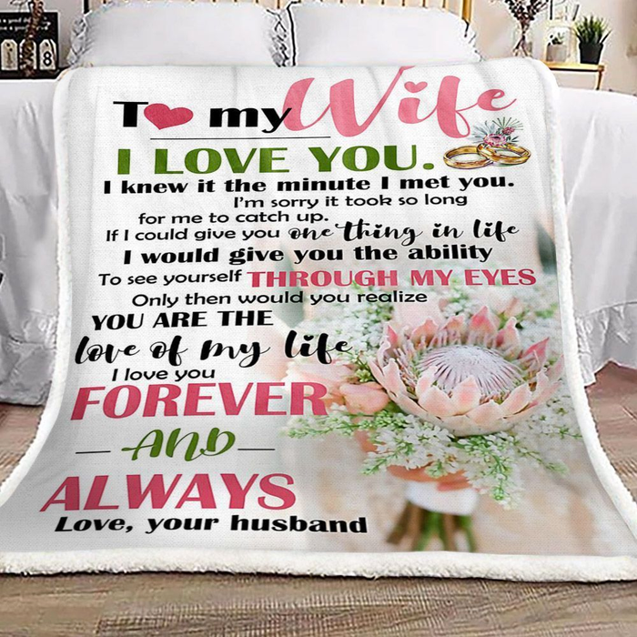 Personalized Wedding Blanket To My Wife I Love You Prints Bride & Protea Flowers Custom Name Blanket For Valentines