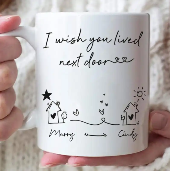 Personalized Ceramic Coffee Mug For Bestie I Wish You Lived Next Door Cute House Design Custom Name 11 15oz Funny Cup