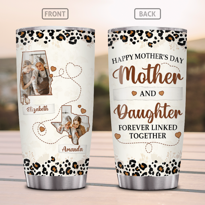 Personalized Tumbler For Mom Mother And Daughter Forever Linked Together Custom Name 20oz Travel Cup Gifts For Birthday