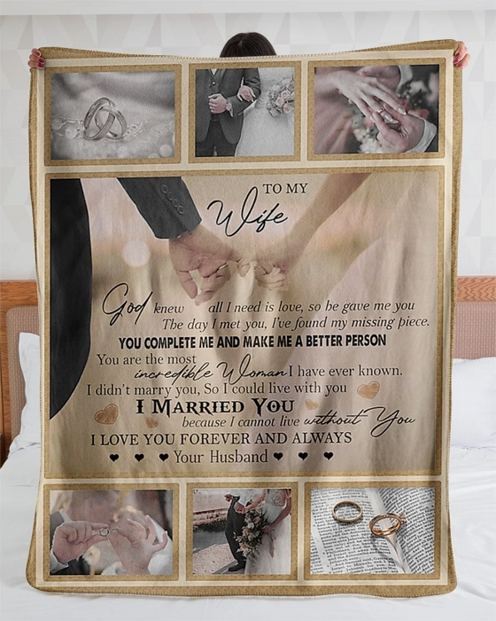 Personalized Blanket To My Wife For Wedding Valentines Print Bride & Groom Hand In Hand Custom Name Romantic Blankets