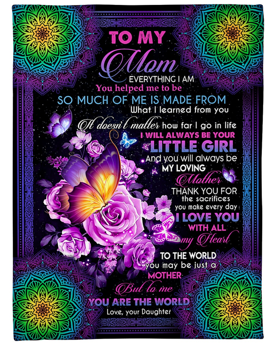 Personalized Blanket To My Mom From Daughter Beautiful Flower & Butterfly Print Mandala Style Custom Name