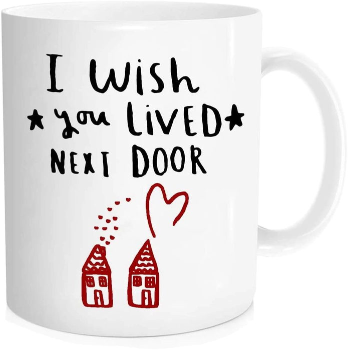 Novelty Ceramic Coffee Mug For Bestie I Wish You Lived Next Door Cute House & Heart Custom Name 11 15oz Cup