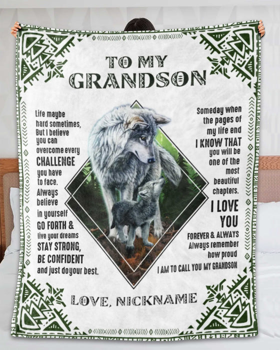 Personalized To My Grandson Blanket From Grandparents Old Wolf Life Maybe Hard Sometimes Custom Name Gifts For Christmas