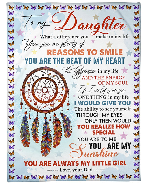 Personalized Blanket To My Daughter From Dad Dreamcatcher & Feather Print Butterfly Frame Design Custom Name