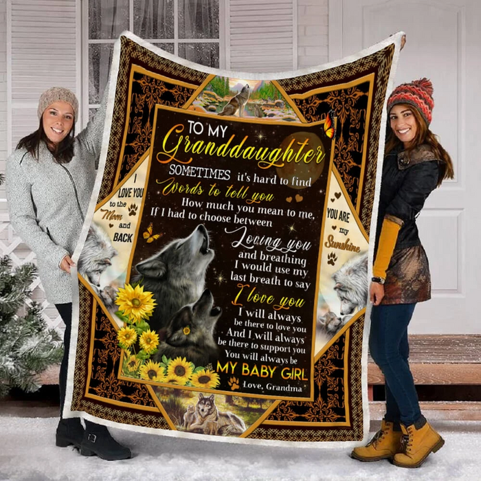 Personalized To My Granddaughter Blanket From Grandma You Will Always Be My Baby Girl Howling Wolf Sunflowers Print