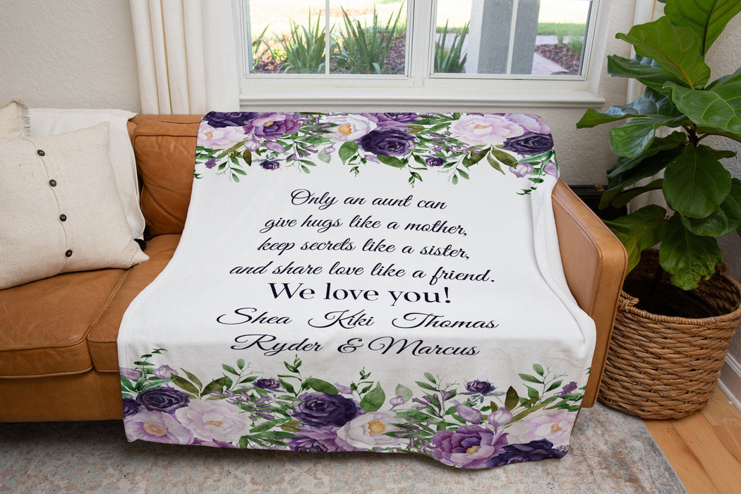 Personalized To My Aunt Blanket From Niece Nephew Purple Florals Keep Secrets Like A Sister Custom Name Christmas Gifts