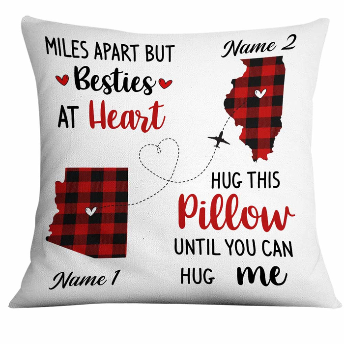 Personalized Square Pillow For Friends Besties Red Plaid Until Hug Me Again Custom Name Sofa Cushion Christmas Gifts